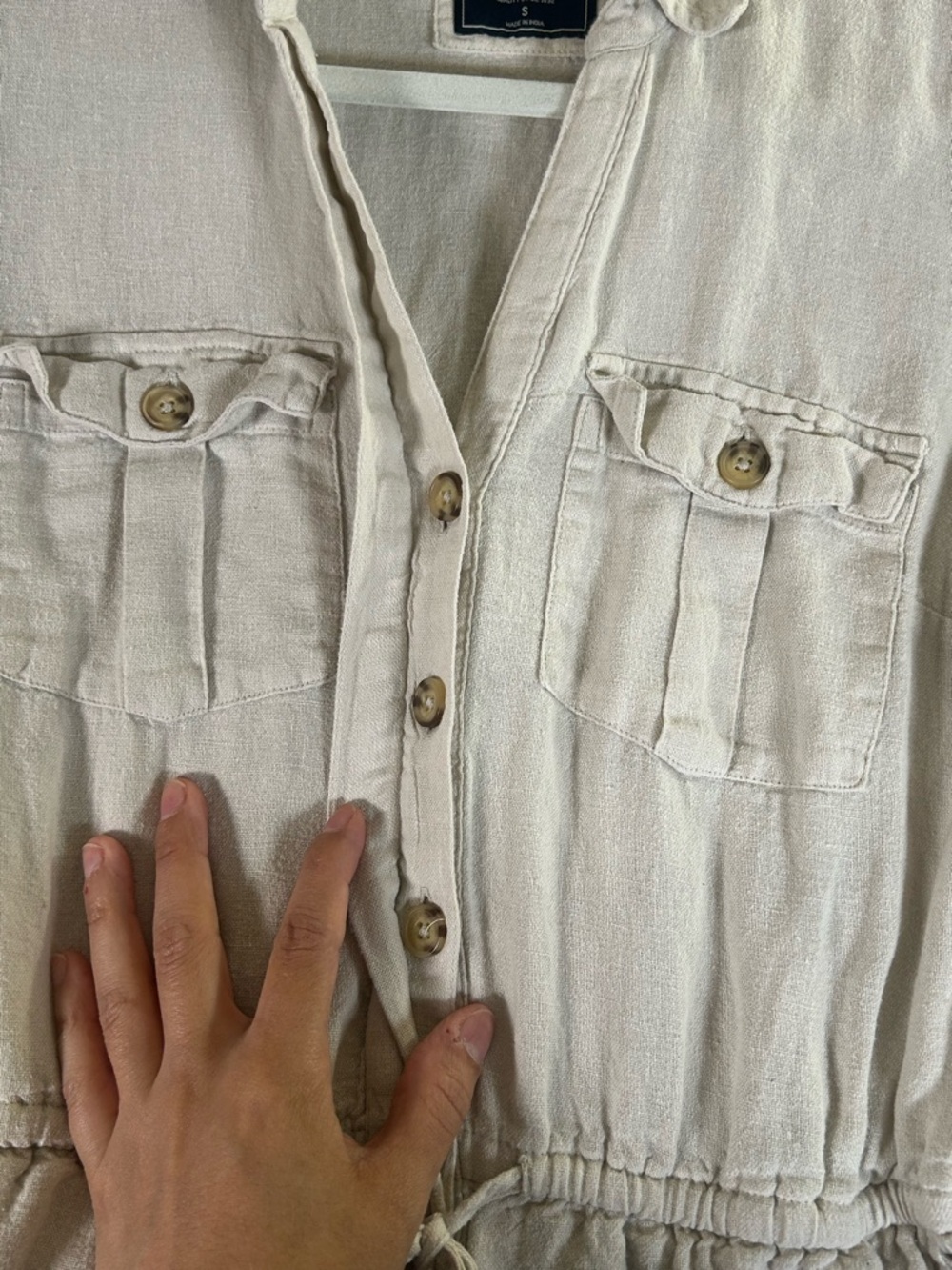 Abercrombie & Fitch Light Beige Linen-Cotton jumpsuit with Natural Texture - Picture 7 of 11